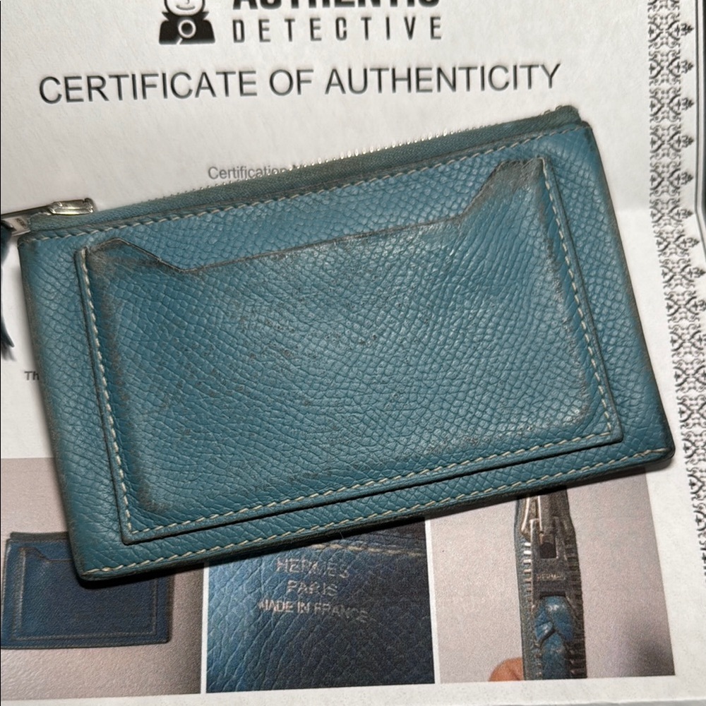 Hermès Blue Leather Card Holder with Certificate of Authentication.